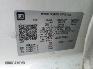 2021 GMC Sierra 1500 with VIN 1GTV9CET2MZ426001, listed as a Copart auction lot 80933594 with 109,076 mi miles and Salvage Title. Bid and sale history available at DreamBid. Image 13.