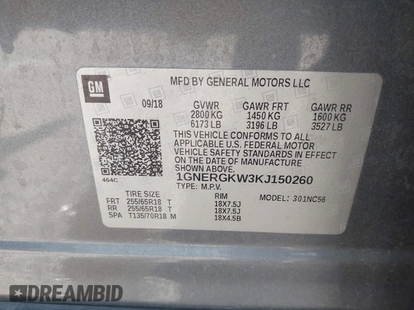 2019 Chevrolet Traverse LT Cloth with VIN 1GNERGKW3KJ150260, listed as a IAAI auction lot 42630621 with 121,244 mi miles and . Bid and sale history available at DreamBid. Image 9.