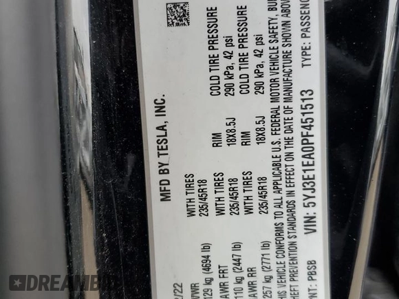 2023 Tesla Model 3 z VIN 5YJ3E1EA0PF451513, wystawiony jako Copart lot #51606425 z przebiegiem 58 482 mil mil oraz Szkoda całkowita • Salvage title. Historia ofert i sprzedaży dostępna na DreamBid. Obrazek 15.