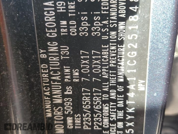 2012 Kia Sorento LX with VIN 5XYKT4A11CG251848, listed as a Copart auction lot 48015425 with 182,134 mi miles and Salvage Title. Bid and sale history available at DreamBid. Image 15.