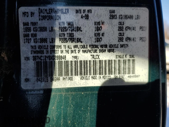 1999 Dodge 1500 with VIN 3B7HC12Y8XG208040, listed as a Copart auction lot 86807104 with 387,576 mi miles and Salvage Title. Bid and sale history available at DreamBid. Image 12.