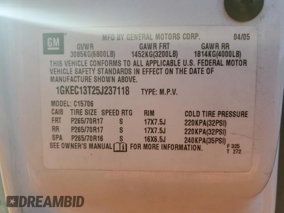 2005 GMC Yukon SLE with VIN 1GKEC13T25J237118, listed as a Copart auction lot 73771344 with 0 mi miles and Non Repairable. Bid and sale history available at carsss.com. Image 13.