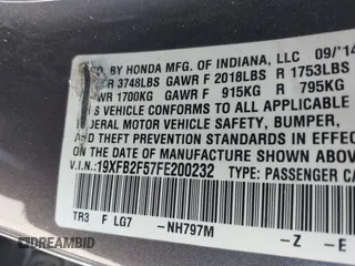 2015 Honda Civic LX с VIN 19XFB2F57FE200232, выставлен на аукционе IAAI как лот 42381508 с пробегом 85 299 миль миль и . История ставок и продаж доступна на DreamBid. Изображение 9.