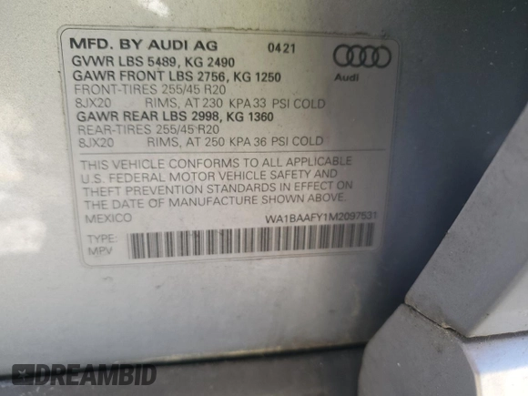 2021 Audi Q5 Premium Plus z VIN WA1BAAFY1M2097531, wystawiony jako Copart lot #53446625 z przebiegiem 49 859 mil mil oraz Szkoda całkowita • Salvage title. Historia ofert i sprzedaży dostępna na DreamBid. Obrazek 13.