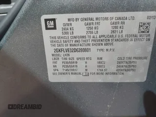2013 GMC Terrain SLT with VIN 2GKFLVE32D6280801, listed as a IAAI auction lot 41820509 with 130,062 mi miles. Bid and sale history available at carsss.com. Image 9.