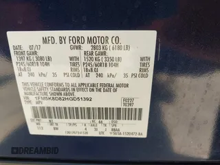 2017 Ford Explorer XLT z VIN 1FM5K8D82HGD51392, wystawiony jako IAAI lot #42224352 z przebiegiem 127 450 mil mil oraz . Historia ofert i sprzedaży dostępna na DreamBid. Obrazek 9.