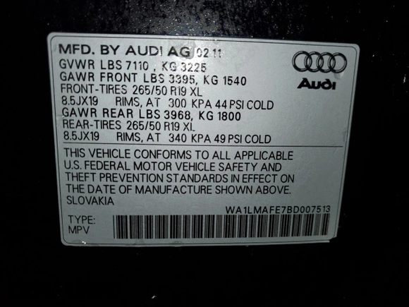 2011 Audi Q7 3.0L TDI Premium Plus with VIN WA1LMAFE7BD007513, listed as a Copart auction lot 45493695 with 147,034 mi miles and Salvage Title. Bid and sale history available at carsss.com. Image 13.