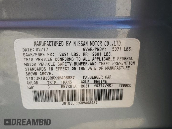 2017 Infiniti QX50 with VIN JN1BJ0RRXHM408987, listed as a Copart auction lot 49341714 with 38,051 mi miles. Bid and sale history available at carsss.com. Image 13.