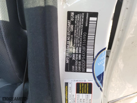 2008 Mercedes-Benz C-Class 3.0L Sport with VIN WDDGF54X58F116990, listed as a Copart auction lot 42651505 with 148,497 mi miles and Salvage Title. Bid and sale history available at carsss.com. Image 12.