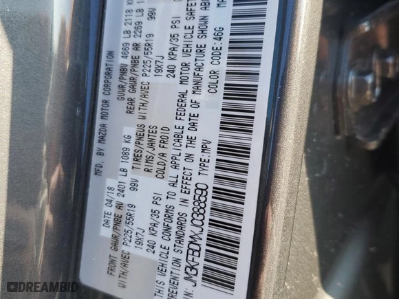 2018 Mazda CX-5 Grand Touring with VIN JM3KFBDMXJ0388590, listed as a Copart auction lot 46682645 with 70,666 mi miles and Salvage Title. Bid and sale history available at carsss.com. Image 13.