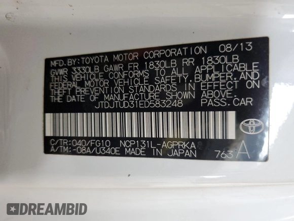2014 Toyota Yaris L with VIN JTDJTUD31ED583248, listed as a Copart auction lot 65242084 with 163,573 mi miles and Clean Title. Bid and sale history available at carsss.com. Image 12.