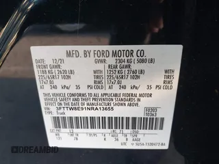 2022 Ford Maverick XL with VIN 3FTTW8E91NRA13655, listed as a IAAI auction lot 41985376 with 20,760 mi miles. Bid and sale history available at carsss.com. Image 9.