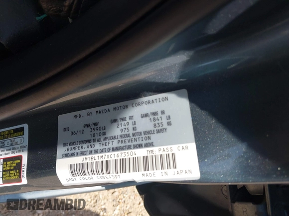 2012 Mazda 3 i Grand Touring with VIN JM1BL1M7XC1673504, listed as a IAAI auction lot 41935004 with 114,259 mi miles and . Bid and sale history available at DreamBid. Image 9.