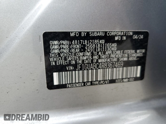 2024 Subaru Impreza with VIN JF1GUABC4R8367469, listed as a Copart auction lot 68389784 with 5,687 mi miles and Salvage Title. Bid and sale history available at carsss.com. Image 14.
