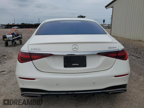 2022 Mercedes-Benz S 500 with VIN W1K6G6DBXNA166392, listed as a Copart auction lot 55101565 with 19,276 mi miles and Clean Title. Bid and sale history available at DreamBid. Image 6.