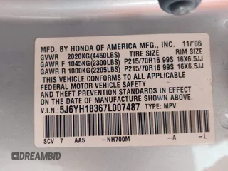 2007 Honda Element LX with VIN 5J6YH18367L007487, listed as a IAAI auction lot 42084074 with 175,186 mi miles and . Bid and sale history available at DreamBid. Image 9.
