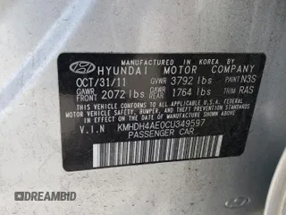 2012 Hyundai Elantra Limited with VIN KMHDH4AE0CU349597, listed as a Copart auction lot 62027805 with 66,617 mi miles and Salvage title. Bid and sale history available at DreamBid. Image 12.