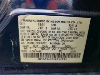 2005 Nissan Maxima 3.5 SL with VIN 1N4BA41E95C857811, listed as a Copart auction lot 54558844 with 0 mi miles and Salvage Title. Bid and sale history available at carsss.com. Image 15.