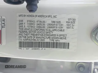 2020 Honda CR-V EX with VIN 5J6RW2H58LA013525, listed as a IAAI auction lot 41713145 with 22,201 mi miles. Bid and sale history available at carsss.com. Image 9.