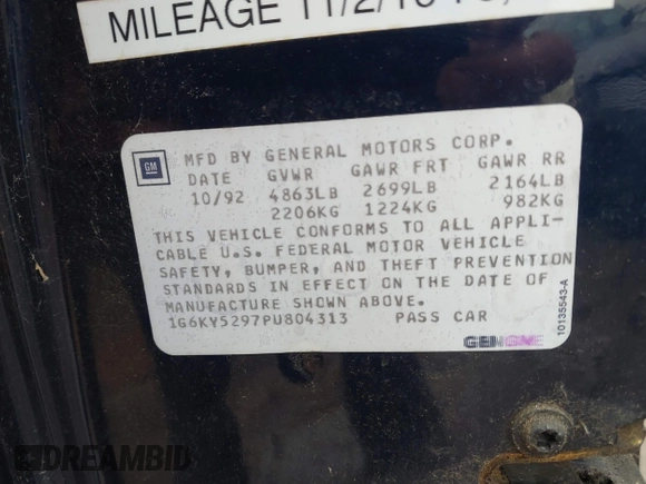 1993 Cadillac Seville Touring STS z VIN 1G6KY5297PU804313, wystawiony jako IAAI lot #42001104 z przebiegiem 242 756 mil mil oraz . Historia ofert i sprzedaży dostępna na DreamBid. Obrazek 9.