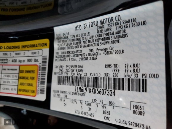 2019 Lincoln Continental Select with VIN 1LN6L9TKXK5607334, listed as a Copart auction lot 84897694 with 76,247 mi miles and Salvage Title. Bid and sale history available at carsss.com. Image 13.