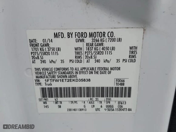 2014 Ford F-150 XL with VIN 1FTFW1ET2EKD35838, listed as a Copart auction lot 49901115 with 208,542 mi miles and Salvage Title. Bid and sale history available at carsss.com. Image 12.