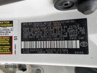 2020 Toyota Camry LE with VIN 4T1C11AK0LU889763, listed as a Copart auction lot 43475175 with 59,186 mi miles and Salvage Title. Bid and sale history available at carsss.com. Image 12.