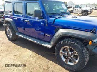 2019 Jeep Wrangler Unlimited Sport S with VIN 1C4HJXDN4KW636418, listed as a IAAI auction lot 42653179 with 95,798 mi miles and . Bid and sale history available at DreamBid. Image 1.