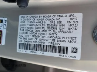 2019 Honda CR-V EX with VIN 2HKRW1H52KH505734, listed as a Copart auction lot 50371485 with 108,281 mi miles and Salvage Title. Bid and sale history available at DreamBid. Image 14.