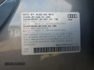 2013 Audi Q5 Premium Plus with VIN WA1LFAFP2DA011162, listed as a Copart auction lot 65136425 with 105,721 mi miles and Salvage title. Bid and sale history available at DreamBid. Image 13.