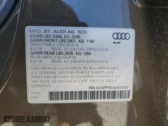 2014 Audi Q5 Premium Plus z VIN WA1LFAFP4EA044309, wystawiony jako Copart lot #56836575 z przebiegiem 89 681 mil mil oraz Szkoda całkowita • Salvage title. Historia ofert i sprzedaży dostępna na DreamBid. Obrazek 12.