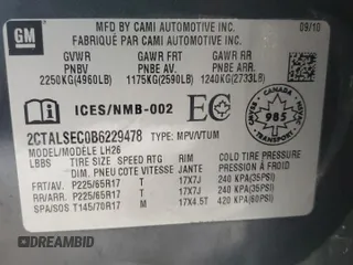 2011 GMC Terrain SLE-2 with VIN 2CTALSEC0B6229478, listed as a Copart auction lot 40755594 with 192,792 mi miles and Clean Title. Bid and sale history available at DreamBid. Image 12.
