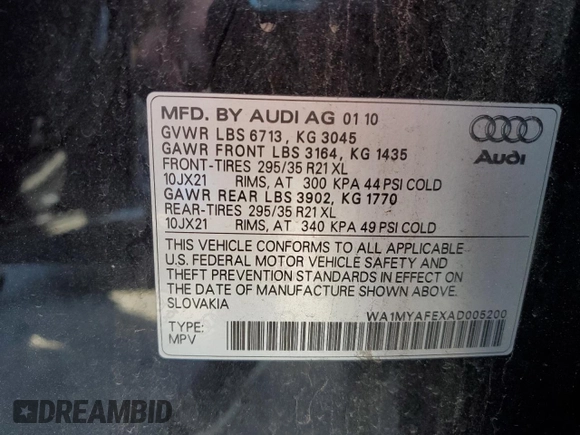 2010 Audi Q7 z VIN WA1MYAFEXAD005200, wystawiony jako Copart lot #50081265 z przebiegiem 103 221 mil mil oraz Szkoda całkowita • Salvage title. Historia ofert i sprzedaży dostępna na DreamBid. Obrazek 14.
