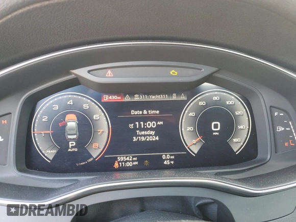 2019 Audi A6 Premium Plus with VIN WAUE8AF21KN128988, listed as a Copart auction lot 45857454 with 59,542 mi miles. Bid and sale history available at carsss.com. Image 9.