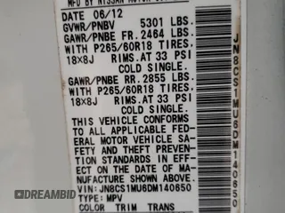 2013 Infiniti FX with VIN JN8CS1MU6DM140650, listed as a Copart auction lot 37226283 with Not Provided miles and Non Repairable. Bid and sale history available at DreamBid. Image 12.