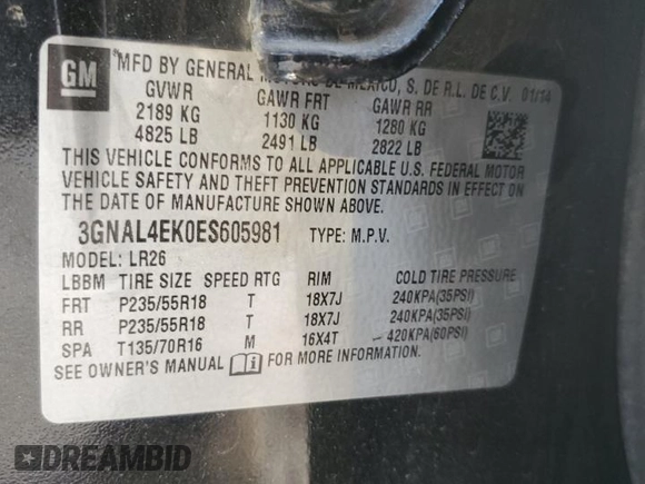 2014 Chevrolet Captiva Sport LTZ with VIN 3GNAL4EK0ES605981, listed as a Copart auction lot 78538254 with 165,624 mi miles and Salvage Title. Bid and sale history available at DreamBid. Image 15.