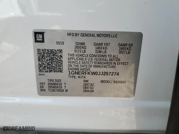 2018 Chevrolet Traverse LS with VIN 1GNERFKW0JJ257274, listed as a Copart auction lot 51152225 with 113,310 mi miles and Clean Title. Bid and sale history available at carsss.com. Image 13.