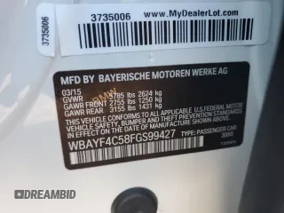 2015 BMW 7 Series 740Li xDrive with VIN WBAYF4C58FGS99427, listed as a Copart auction lot 84991474 with 83,008 mi miles and Salvage Title. Bid and sale history available at carsss.com. Image 12.