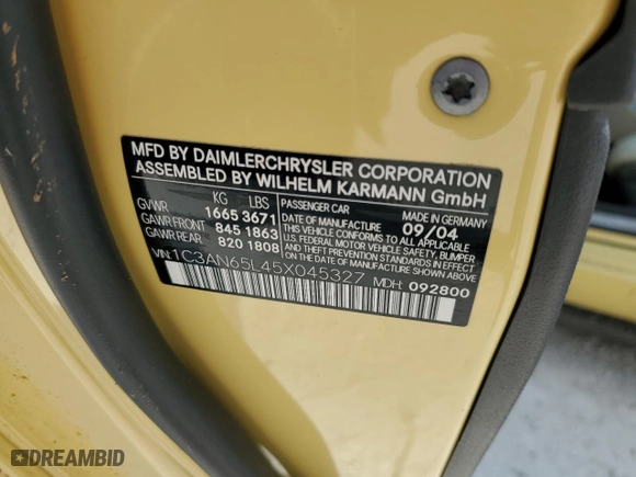 2005 Chrysler Crossfire Limited with VIN 1C3AN65L45X045327, listed as a Copart auction lot 75447094 with 0 mi miles and Non Repairable. Bid and sale history available at carsss.com. Image 13.
