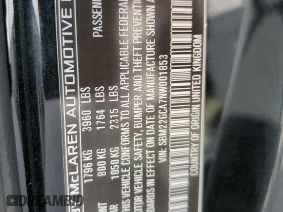 2022 McLaren GT with VIN SBM22GCA7NW001853, listed as a Copart auction lot 78235364 with 11,294 mi miles and Salvage Title. Bid and sale history available at carsss.com. Image 15.