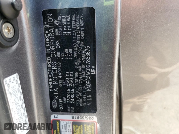 2016 Kia Sportage EX with VIN KNDPC3AC0G7853676, listed as a Copart auction lot 62220545 with 60,385 mi miles and Salvage title. Bid and sale history available at DreamBid. Image 13.