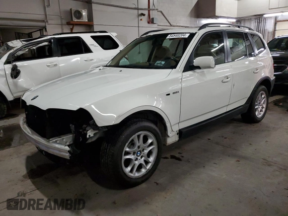 2005 BMW X3 2.5i with VIN WBXPA73485WC47845, listed as a Copart auction lot 84540204 with 96,544 mi miles and Salvage Title. Bid and sale history available at carsss.com. Image 1.