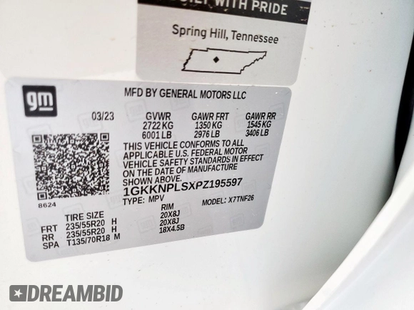 2023 GMC Acadia Denali with VIN 1GKKNPLSXPZ195597, listed as a Copart auction lot 61125815 with 7,564 mi miles and Salvage title. Bid and sale history available at DreamBid. Image 13.