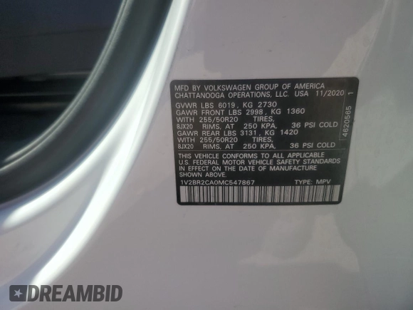 2021 Volkswagen Atlas SEL with VIN 1V2BR2CA0MC547867, listed as a Copart auction lot 62005795 with 64,263 mi miles and Clean title. Bid and sale history available at DreamBid. Image 13.