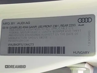 2018 Audi A3 Premium with VIN WAUB8GFF3J1064273, listed as a IAAI auction lot 42155689 with 92,737 mi miles and . Bid and sale history available at DreamBid. Image 9.