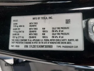 2022 Tesla Model 3 with VIN 5YJ3E1EA9NF369969, listed as a Copart auction lot 53670175 with 93,002 mi miles and Clean Title. Bid and sale history available at carsss.com. Image 12.