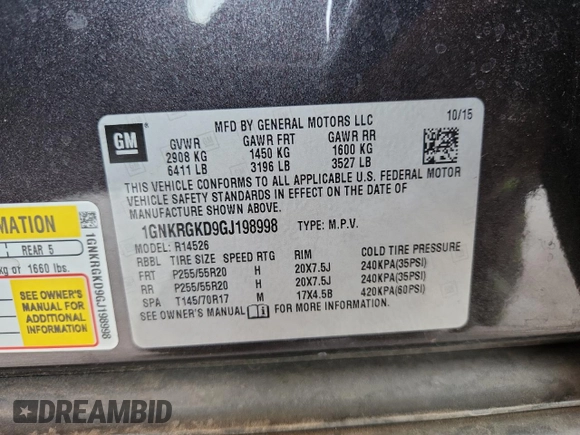 2016 Chevrolet Traverse LT z VIN 1GNKRGKD9GJ198998, wystawiony jako Copart lot #60494925 z przebiegiem 147 476 mil mil oraz Szkoda całkowita • Salvage title. Historia ofert i sprzedaży dostępna na DreamBid. Obrazek 13.