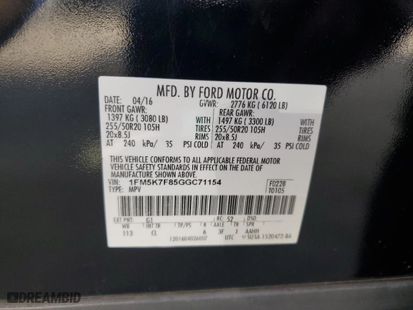 2016 Ford Explorer Limited with VIN 1FM5K7F85GGC71154, listed as a Copart auction lot 51677345 with 141,182 mi miles and Salvage Title. Bid and sale history available at carsss.com. Image 13.