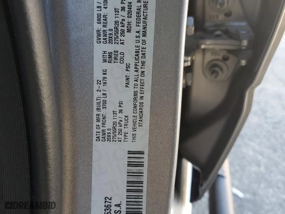 2022 Ram 1500 Big Horn with VIN 1C6RREMT7NN253672, listed as a Copart auction lot 42773305 with 0 mi miles and Salvage Title. Bid and sale history available at carsss.com. Image 12.