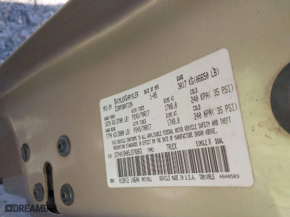 2005 Dodge Ram 1500 SLT with VIN 1D7HA18N05J576863, listed as a IAAI auction lot 41834020 with 1 mi miles. Bid and sale history available at carsss.com. Image 9.
